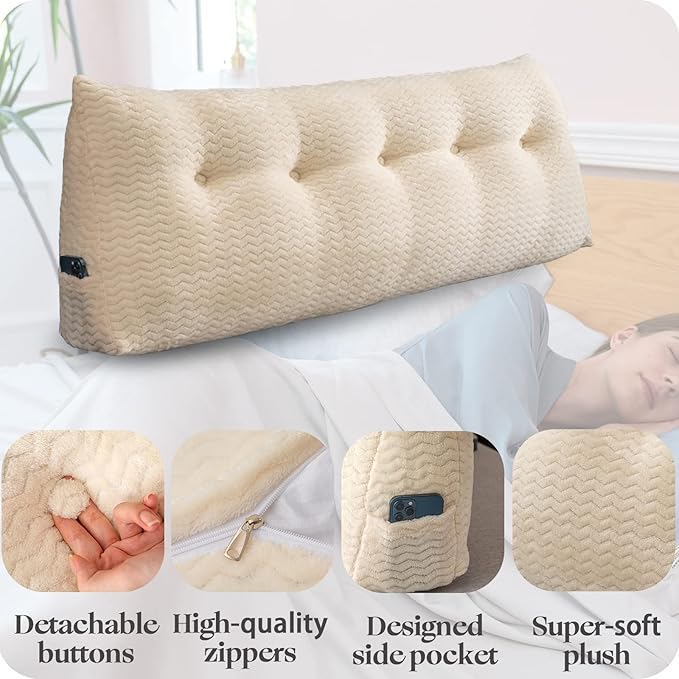 Large Bolster Triangular Headboard Wedge Backrest Positioning Support Bed Rest Reading Pillows Headboard Wedge Pillows for Day Bed Bunk Bed with Removable Cover