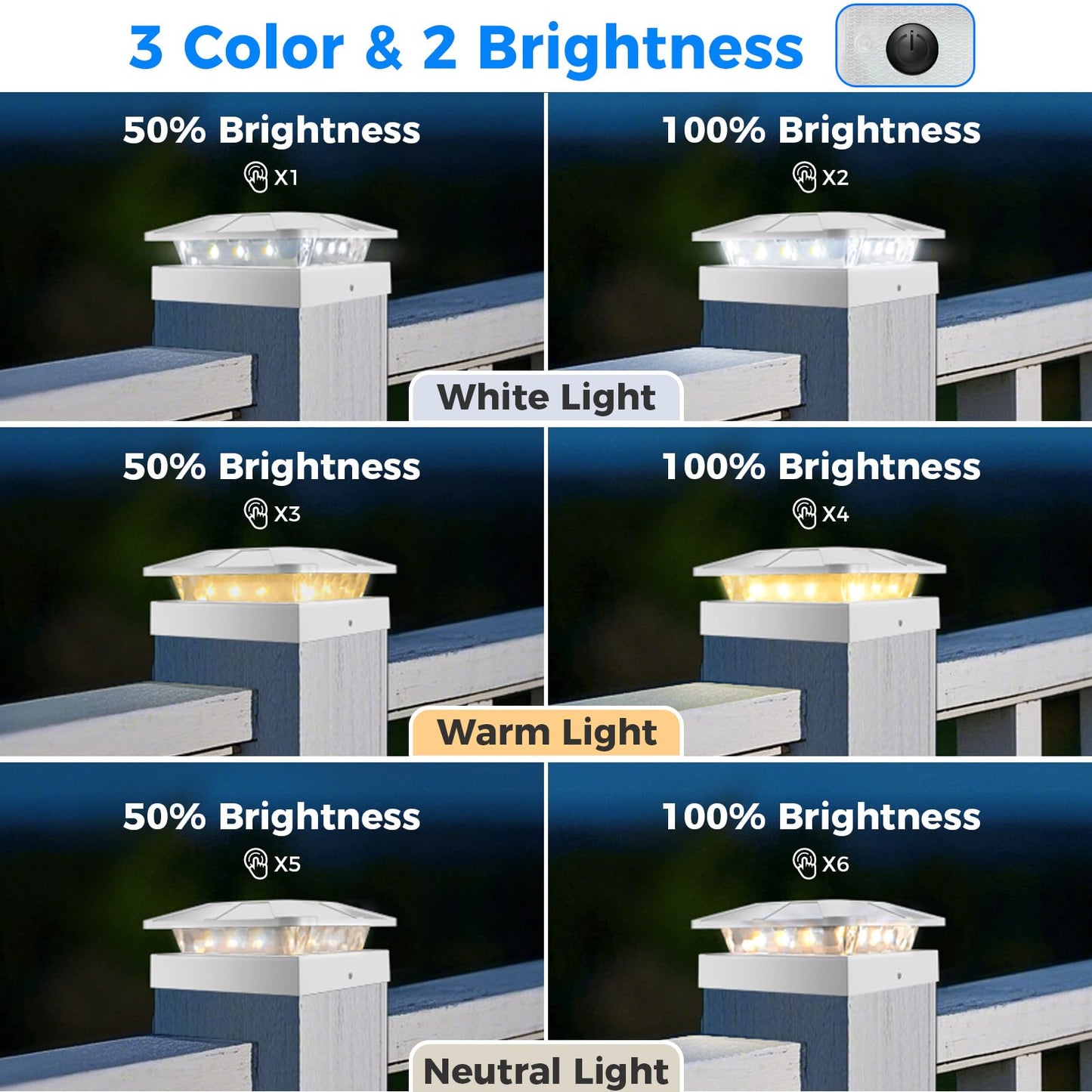 Peasur 4X4 Solar Post Cap Lights Outdoor With 3 Lighting Modes  Led Post Light Solar Powered Waterproof  Fence Deck Lights For 4X4 3.5X3.5 Wood/Vinyl Posts
