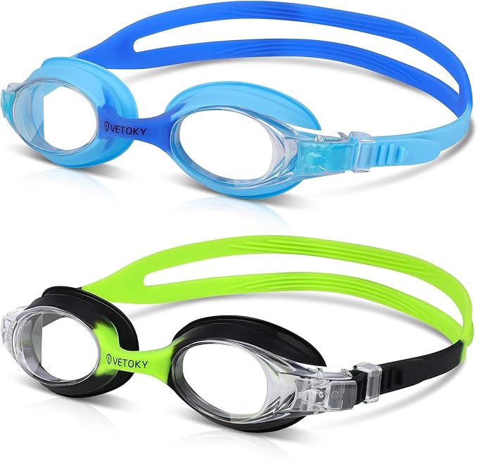 VETOKY Kids Swim Goggles, Pack of 2 Anti Fog Swimming Goggles UV Protection Clear No Leaking for Child and Youth Ages 3-12