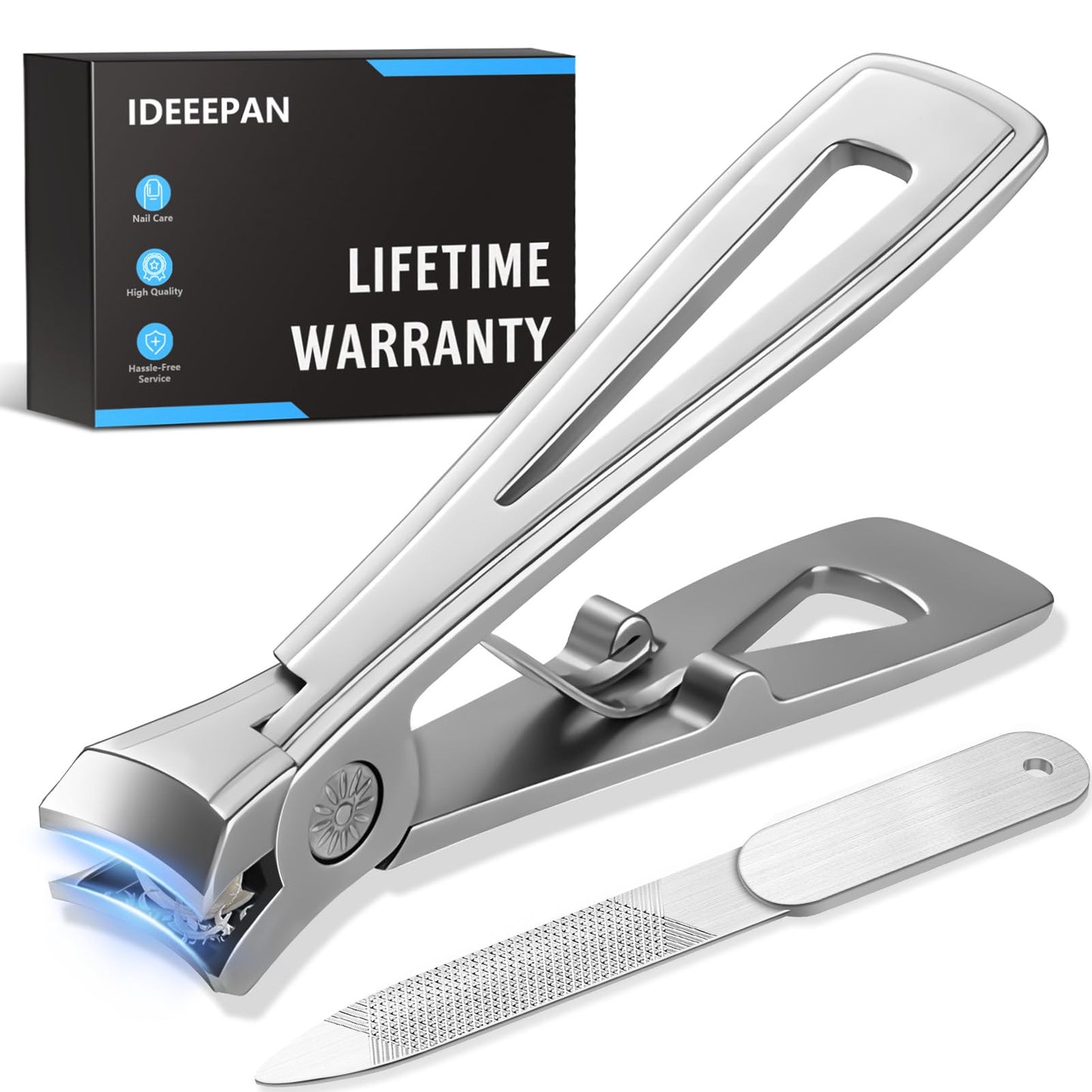IDEEEPAN Nail Clippers for Thick Nails, Ultra Sharp, No Splash with Catcher, Wide Mouth Fingernail and Toenail Clippers for Seni