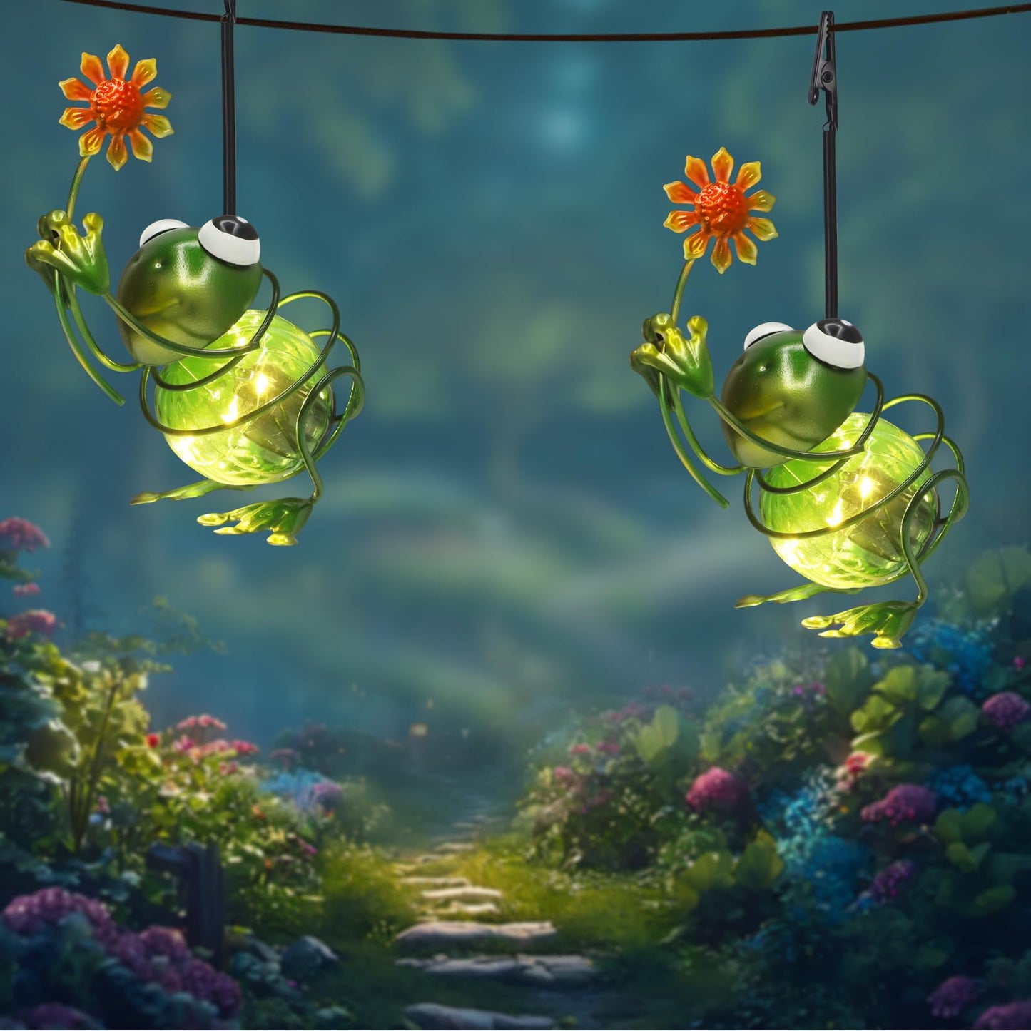 2 Pack Frog Solar Outdoor Hanging Lantern Creative Small Sculpture Lights Durable Waterproof Lamp Suitable For Festivals Garden Decor Birthday Gifts For Grandma Mom Women Girl