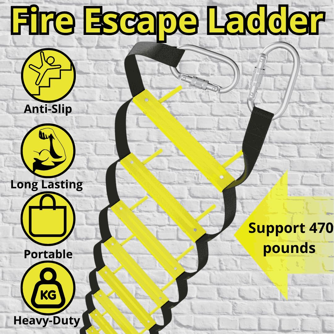 Fire Escape Ladder 2 Story 13 ft | Rope Ladder Fire Escape for Homes Two-Story | Portable, Foldable & Compact | Emergency Ladder Suitable for Balcony | Emergency Ladders for Second Floor House