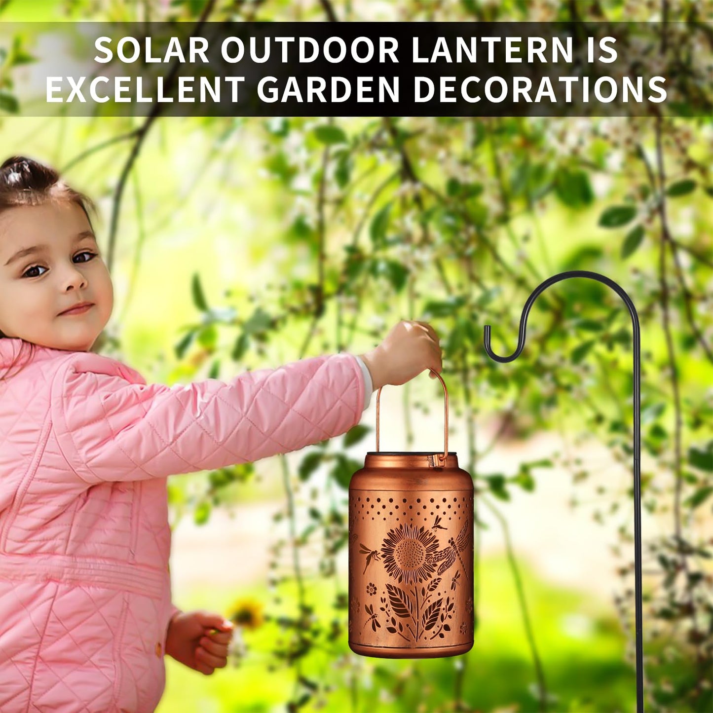 2 Pack Solar Lanterns Outdoor Waterproof  Dragonflies Garden Decor Gifts For Women Mom Grandma Hanging Solar Lights Metal Decoration Outside For Yard  Pati(Sunflowers)