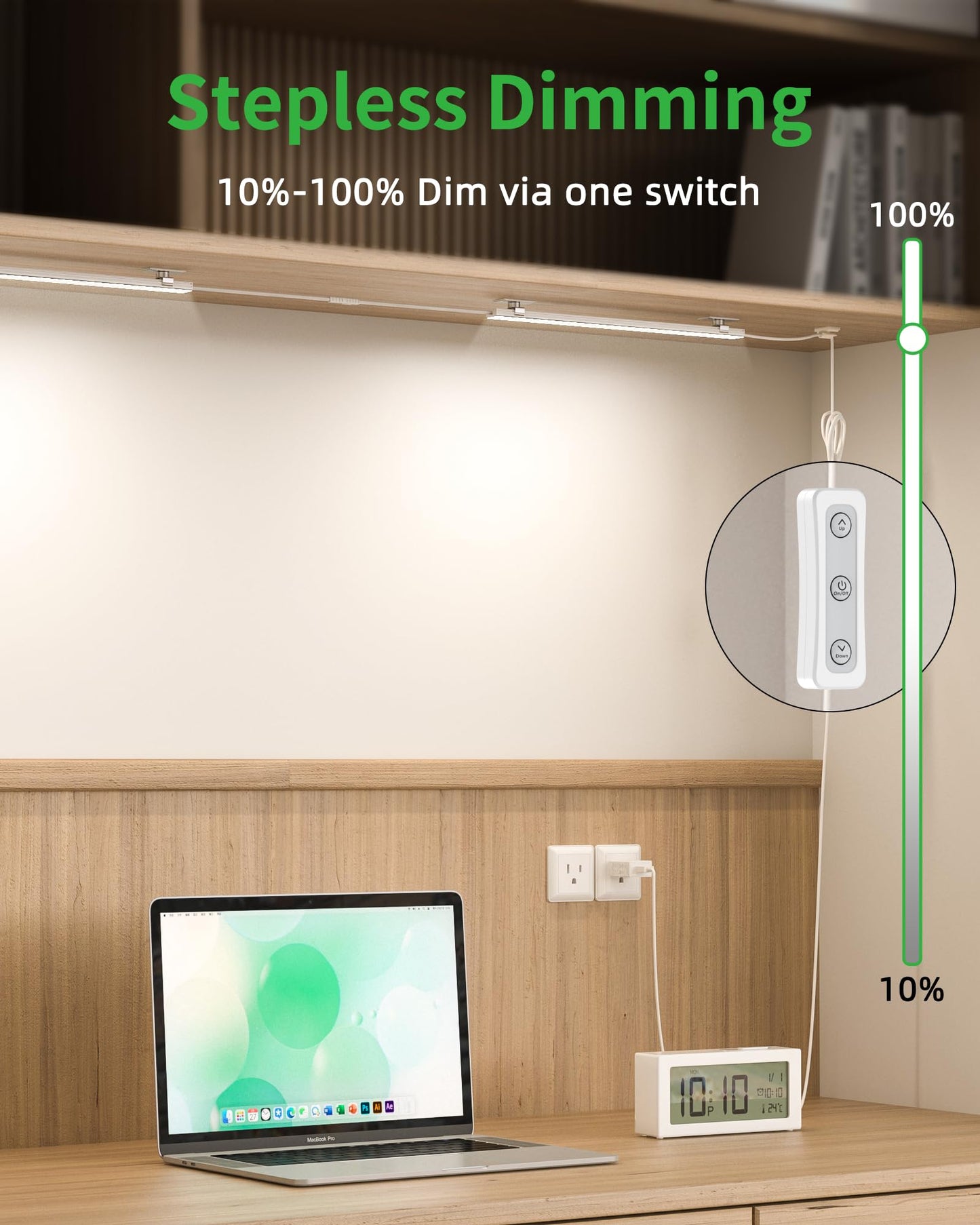 Vovamo Plug-in Under Cabinet Lighting, Dimmable 12 Inch LED Light Bar, Natural White 4500K, Model YQ-CGD-2C, 2pcs