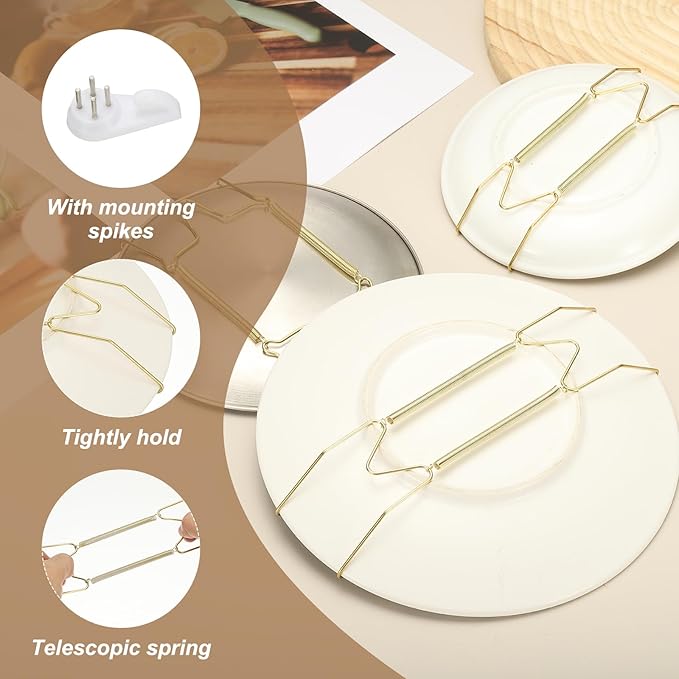 uxcell 4pcs Plate Hangers for The Wall, 6 Inches Stainless Steel Wire Plate Holders with Traceless Nail Displaying Plates Dish DIY Craft, Golden