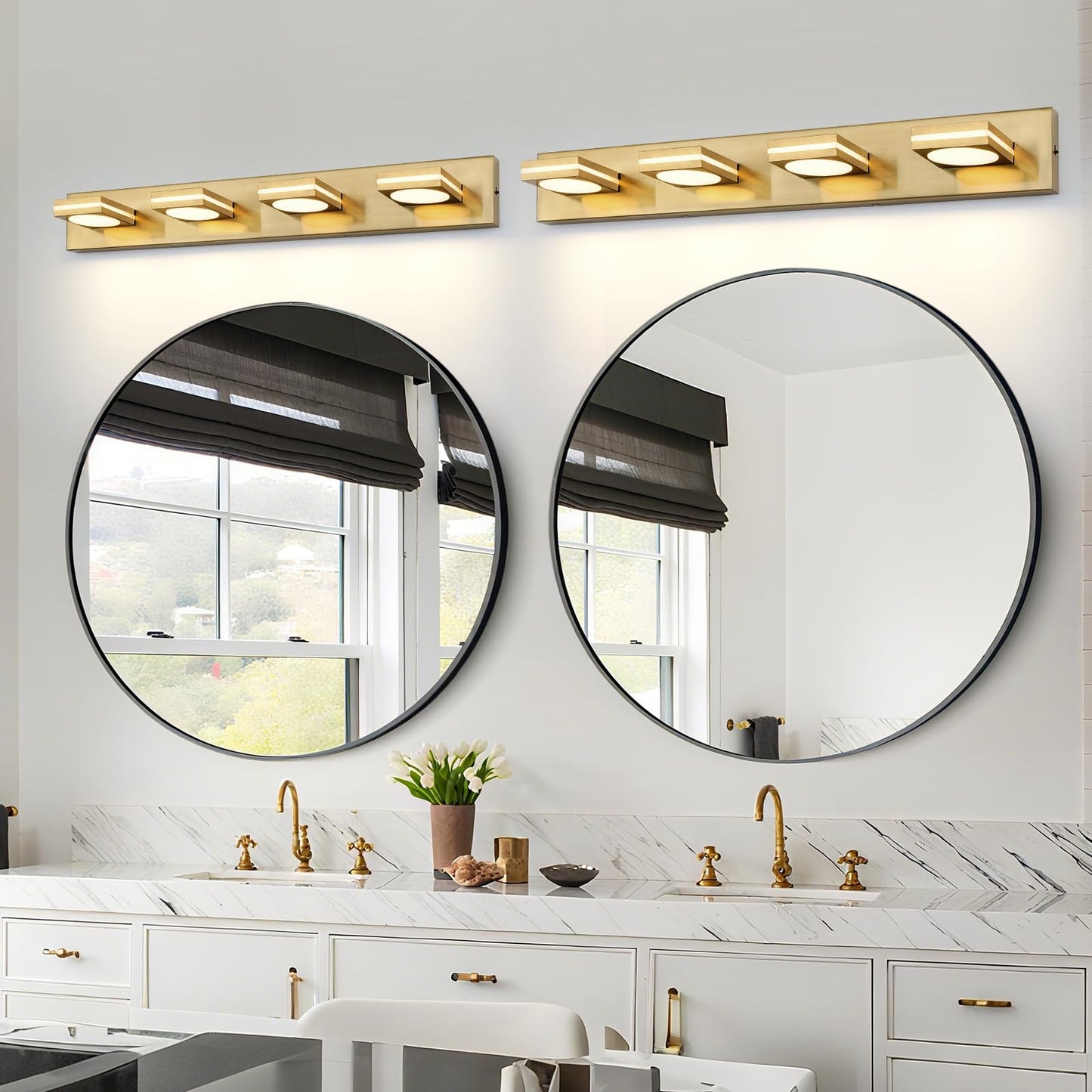 Okeli 4-Light Led Bathroom Vanity Light Fixtures  Gold Modern Bathroom Wall Lighting Fixtures Over Mirror (3Cct  3000K-6000K)