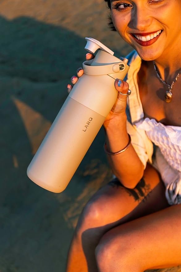 LARQ Bottle Swig Top 23oz - Insulated Stainless Steel Water Bottle With Built-In Silicone Handle | Thermos, BPA Free | Reusable Water Bottle for Sports, Gym, and Travel, Mojave Dune
