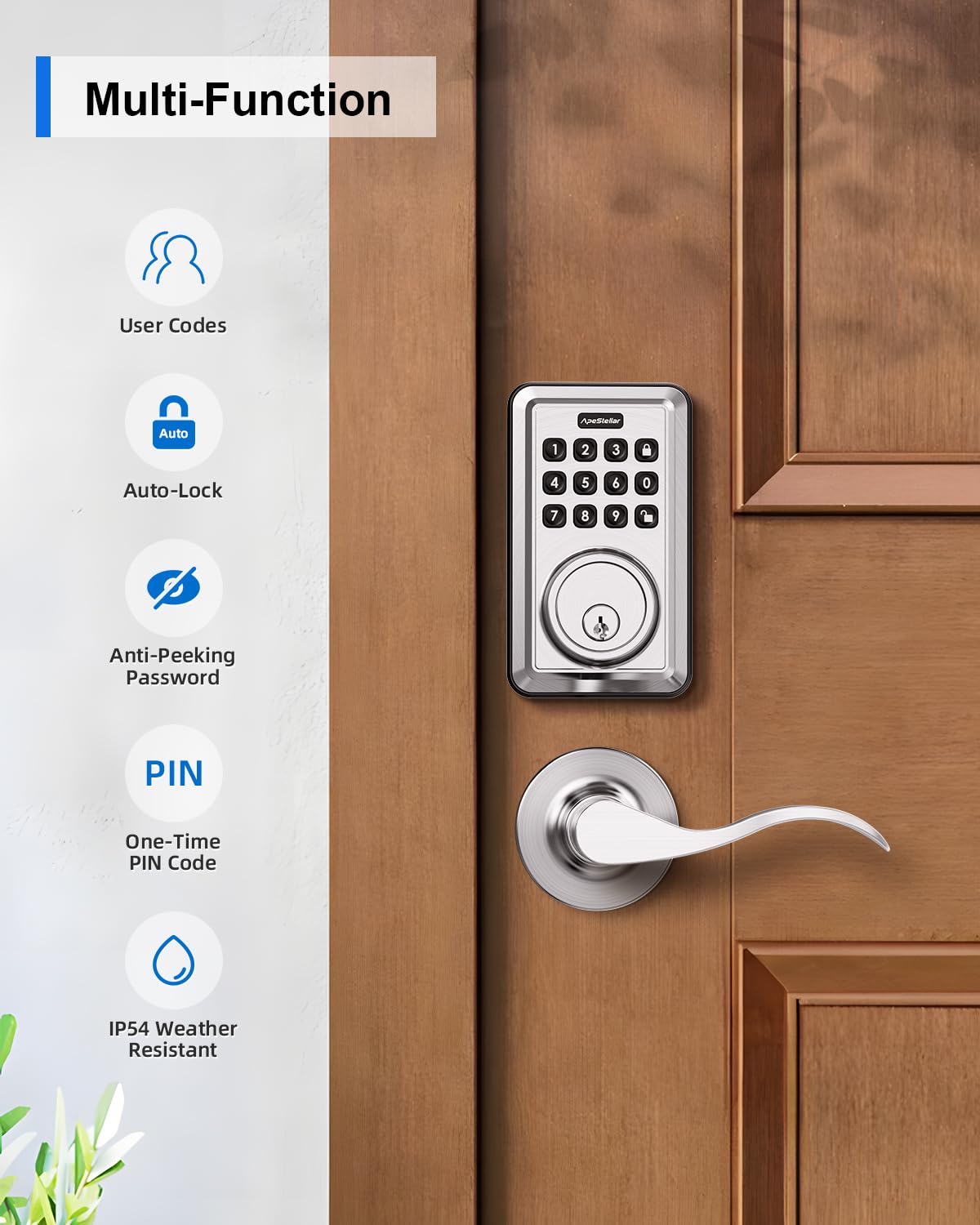 Keyless Entry Door Lock with 2 Lever Handles - Electronic Keypad Deadbolt - Front Door Lock Handle Sets - Auto Lock,Anti-Peeking Password, Easy Installation - Satin Nickel