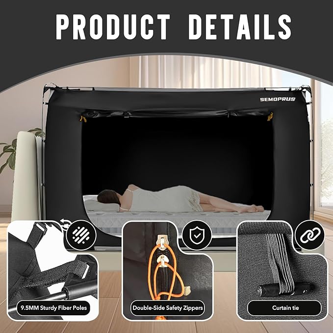 Bed Tent Twin Size, Bed Canopy Tents, Portable Sleeping Tents, Dream Tents for Adult and Kids, Breathable 70% Blackout Privacy Space, Canopy Tent for Bed with Three Doors (Mattress Not Included)