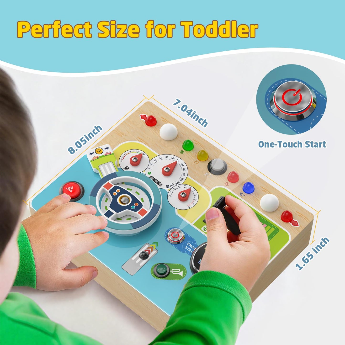Busy Board With Led Light - Montessori Busy Board Wooden Sensory Toys for Toddlers 1 2 3 Years Old, Educational Baby Fidget Boards Toy, Creative Birthday Christmas Gifts for 1-3 2-3 3-4 Year Old Boys