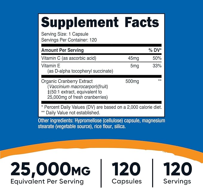 Nutricost Cranberry Extract (25,000mg) (120 Capsules) with Vitamin C & Vitamin E