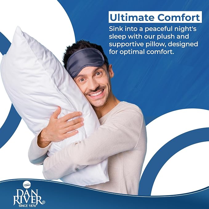 DAN RIVER Double Needle Pillows King (20x36), Set of 2 | White Hotel Pillows | Cooling Pillow for Side Sleepers | Back Sleeper Pillows | Best Pillows for Sleeping | Dorm Room Essentials