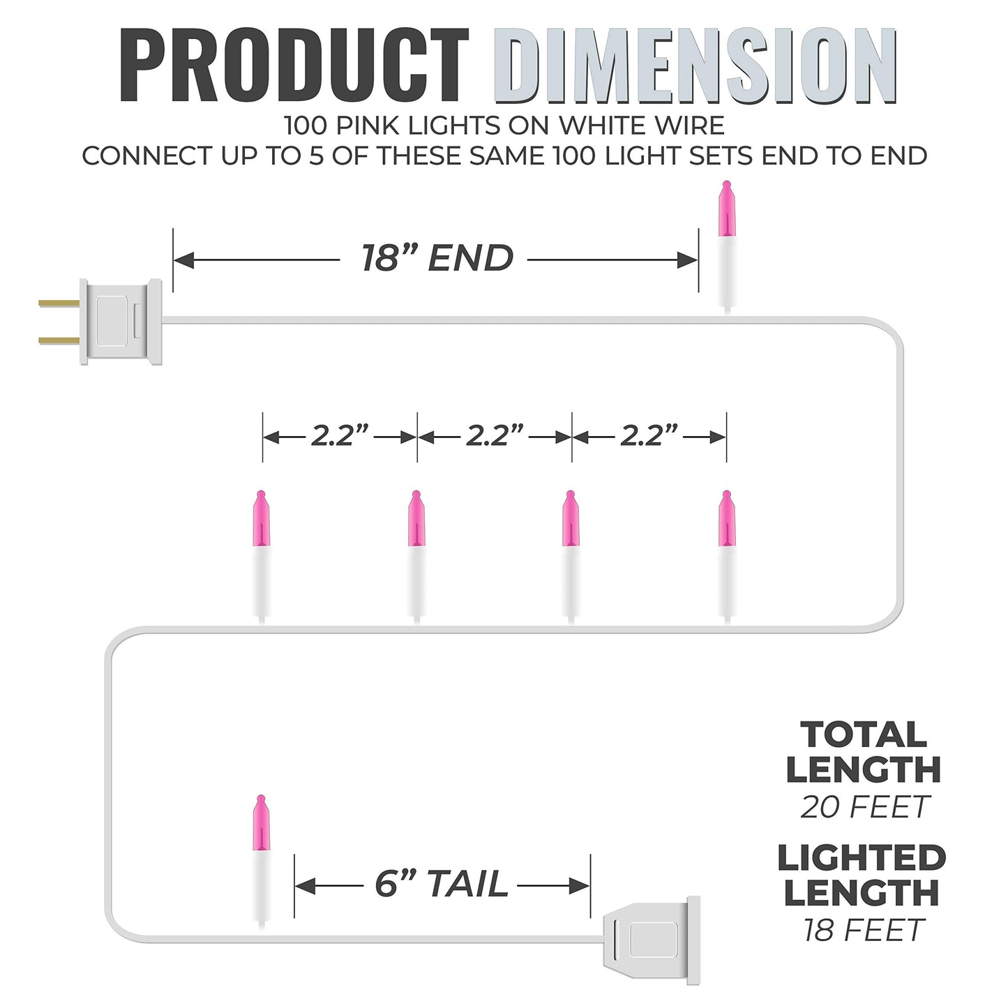 612 Vermont Pink Christmas Lights, 18 Lighted Length, UL Approved, Indoor/Outdoor, Model LHS100-2(0.34)-LHM