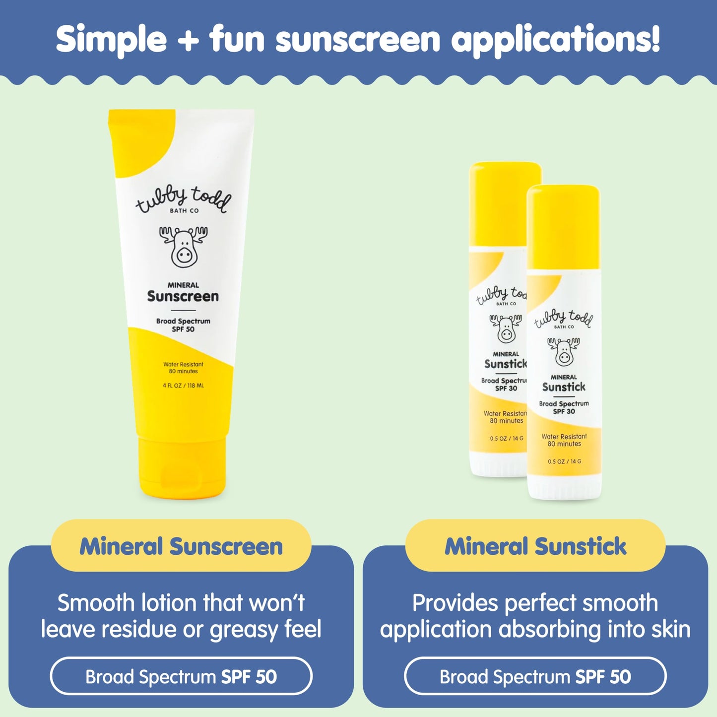 Tubby Todd Face and Body Mineral Sunscreen Kit for Baby, Toddler and Kids - Sunscreen 4 Fl Oz and Sunstick 0.5 Oz Duo Bundle - F