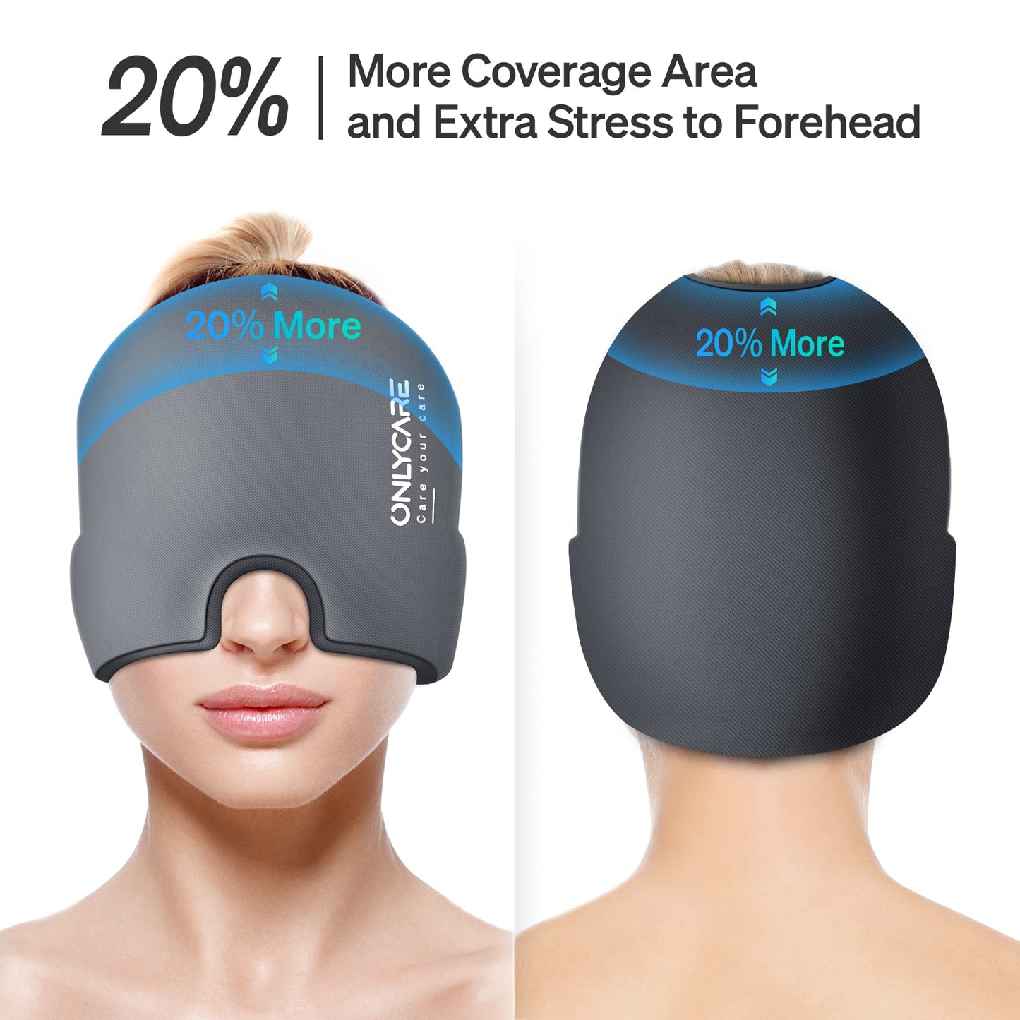 ONLYCARE Migraine Relief Cap,Soothing Migraine Mask,Upgraded Odorless Gel Ice Head Wrap, Hot and Cold Therapy, FSA or HSA Eligible Headache Ice Pack for Tension and Stress(Grey)