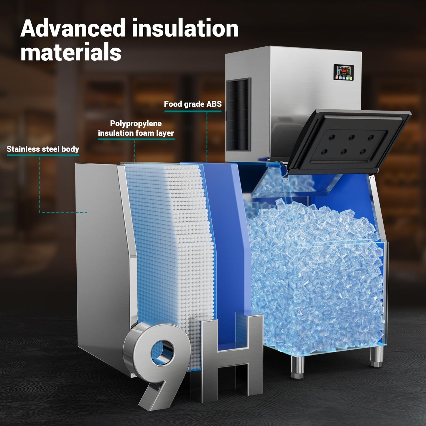 Commercial Ice Maker Machine 580LBS/24h with 450 LBS Storage Bin, Ice Ready in 8-15 Min, Self Cleaning Stainless Steel Industrial Ice Machine for Bar Restaurant Cafe