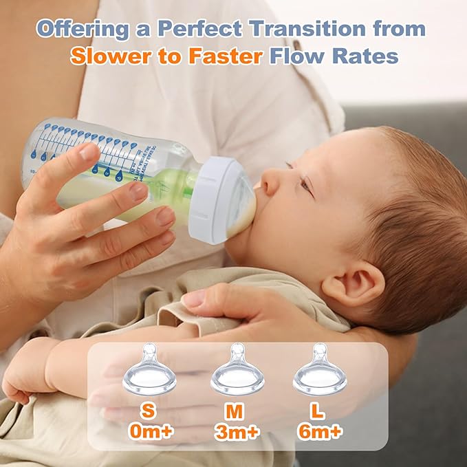 6 Pack Replacement Nipples Compatible with Dr Brown Wide Bottle, Silicone Nipples for Bottle, BPA-Free, Durable and Soft Nipple (L, Fast Flow)