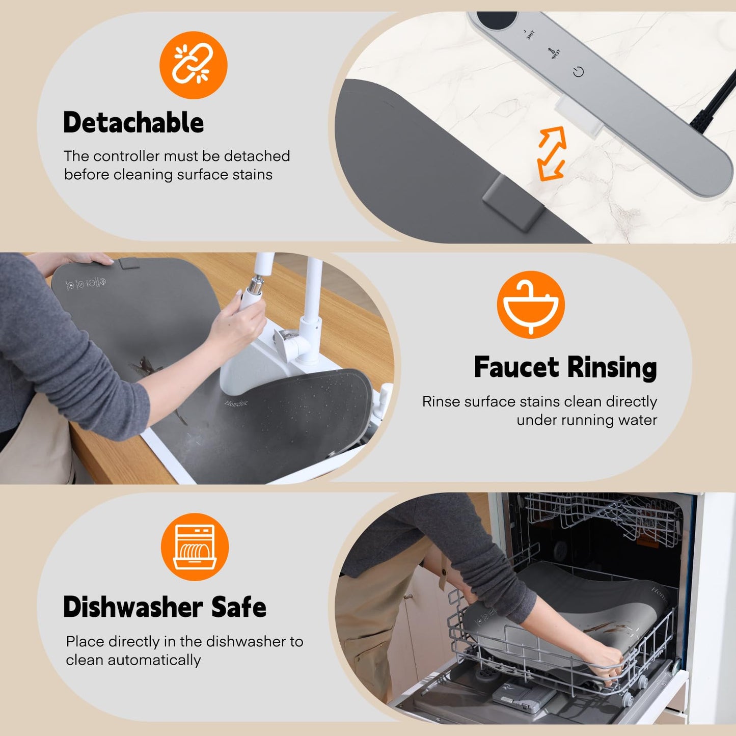 Homelove Warming Mat for Food - Electric Warming Tray with 6-Level Temperature and Hours Setting, Full Surface Graphene Heating, Waterproof Dishwasher-Friendly Food Warmer for Parties, Kitchen (Gray)