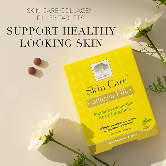 NEW NORDIC Skin Care, Collagen Filler Tablets, Marine Collagen with Vitamin C Supplement for Healthy Looking, Smoother, Plump Skin, 60 Count (Pack of 1)