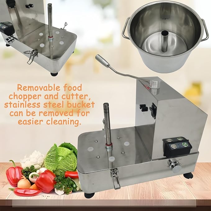 12L 2KW Multifunctional Food Processor Commercial Vegetable Chopper with 4 Removable Blades Food-Grade Stainless Steel Food Processor Chopper for Potato, Onion, Ginger, Cabbage