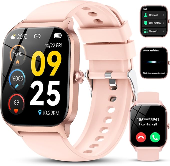 Smart Watch for Men Women, 1.85" HD Fitness Tracker with Bluetooth Calls/AI Voice Control, IP68 Waterproof, 115+Sports Mod...