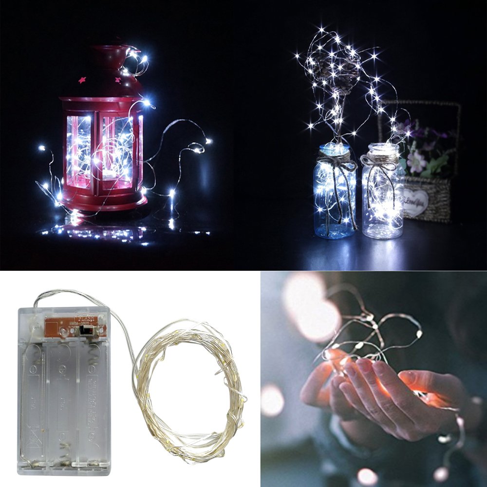 BXROIU Fairy Lights, 50 LEDs, Battery Operated, Silver Wire, 16.4Ft, Cool White, 2 Modes, Perfect for Bedroom & Christmas Decoration