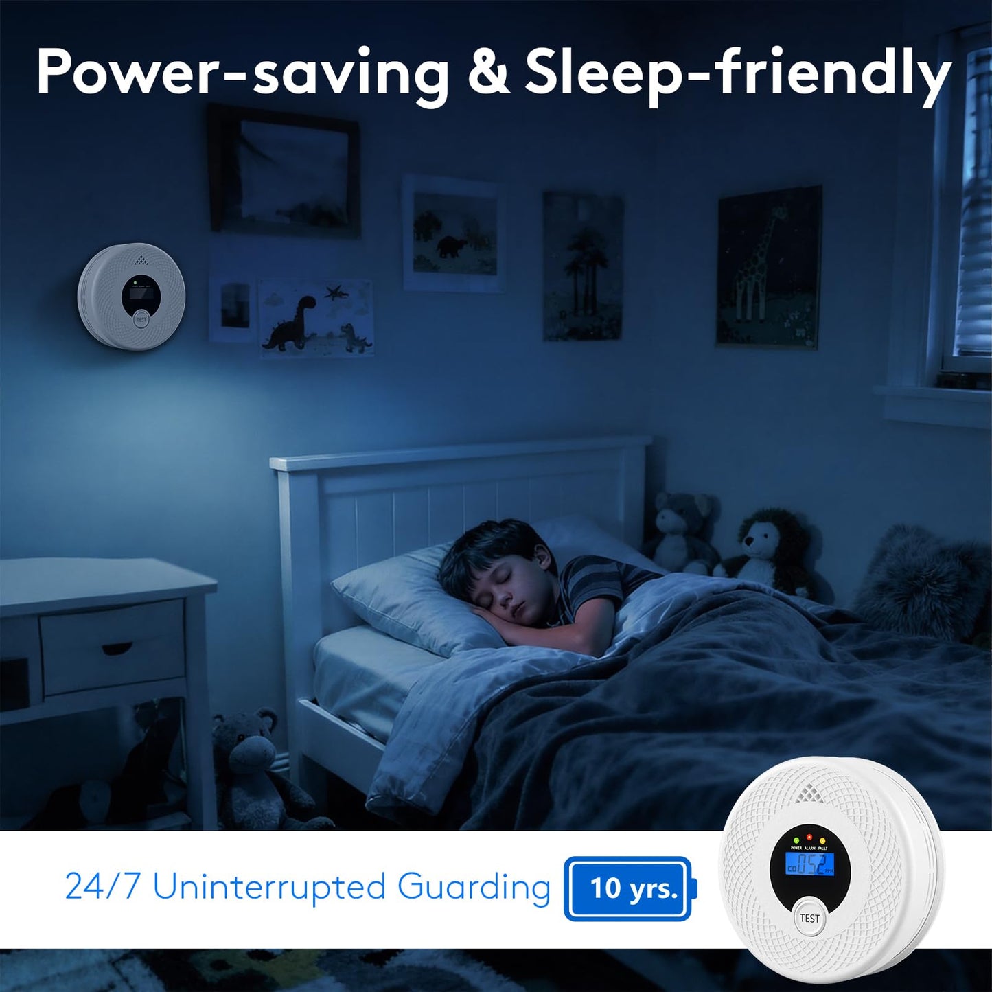 4-Pack Carbon Monoxide and Smoke Detector 10 Year Battery, Clear LCD Display and LED Light, Smoke & CO Alarm Combo for Home, Long-Lasting Guard