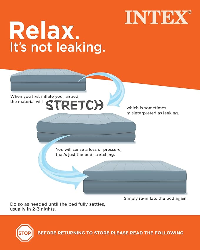 Intex 64757E Dura-Beam Standard Downy Air Mattress: Fiber-Tech - Twin Size - 10in Bed Height - 300lb Weight Capacity - Pump Sold Separately
