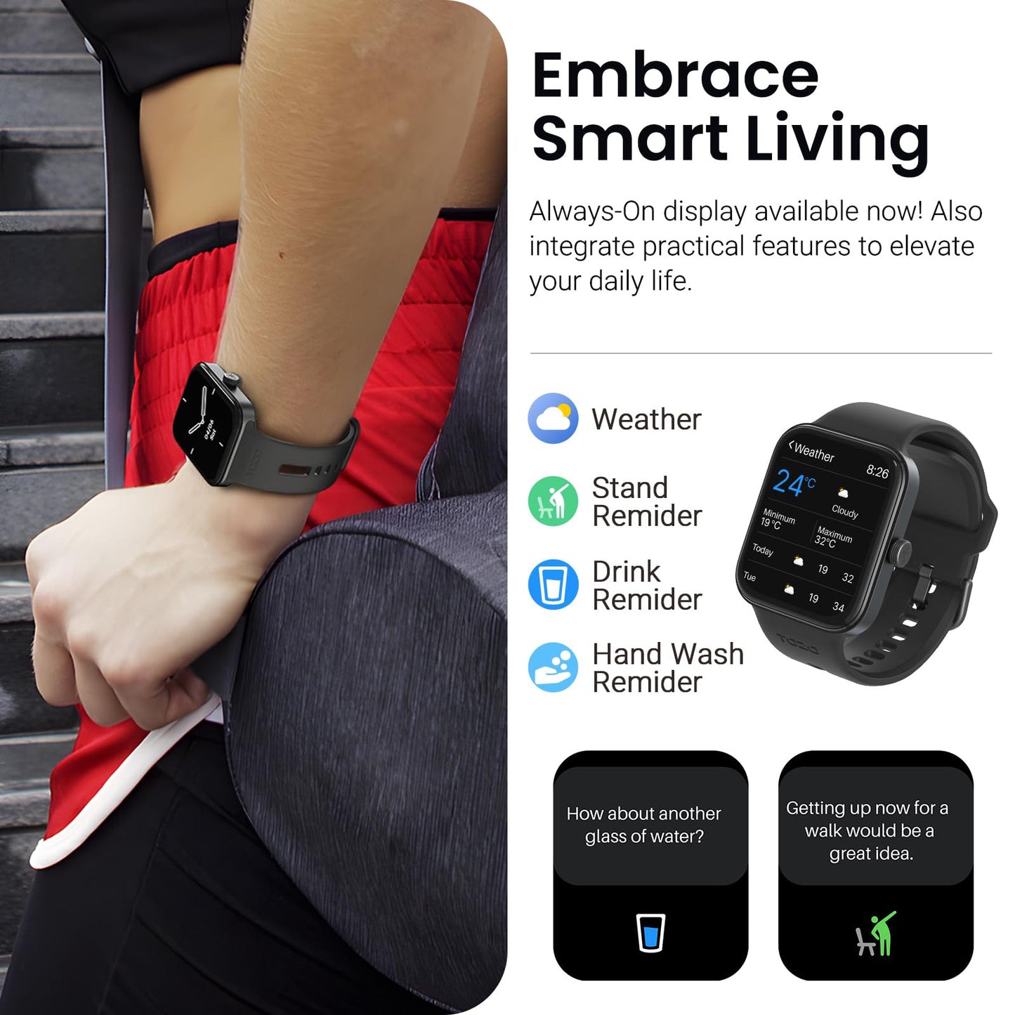 TOZO AMOLED S4 AcuFit One Smart Watch 1.78" Ultra-Clear Screen for Men Women, Call/Answer Fitness Tracker, Sleep Monitor IP68 Waterproof for iOS 11.0+ Android 9.0+ Black