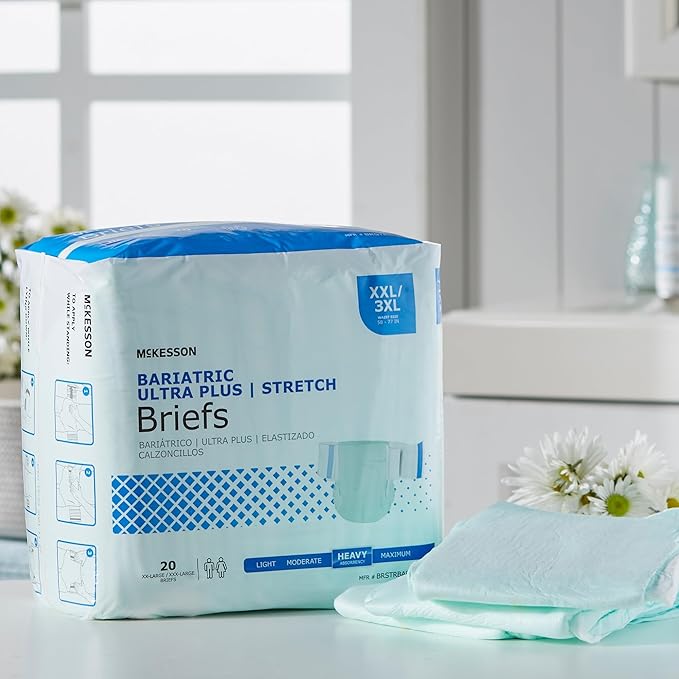 McKesson Ultra Plus Stretch Briefs, [80 Count], XXL/3XL, 58-77 in. Incontinence Adult Diapers, Heavy Absorbency, Unisex, Disposable, Elastic Leg Gathers and Contoured Fit for Men and Women