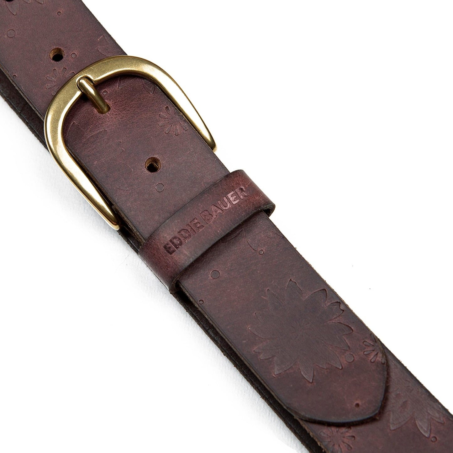 Eddie Bauer Women's Casual Leather Belts with Durable Metal Buckle, Floral Tooled - Brown, Small