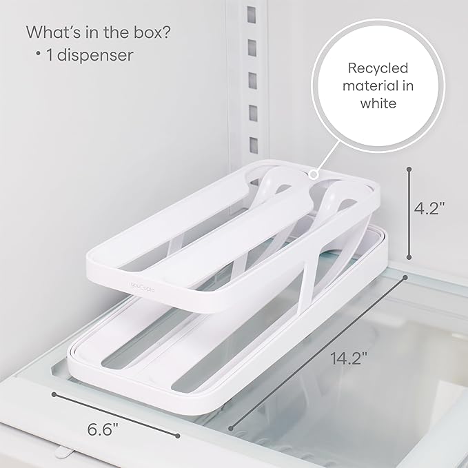 YouCopia RollDown® Egg Dispenser, Rolling Eggs Dispenser and Organizer for Refrigerator Storage, Double Track