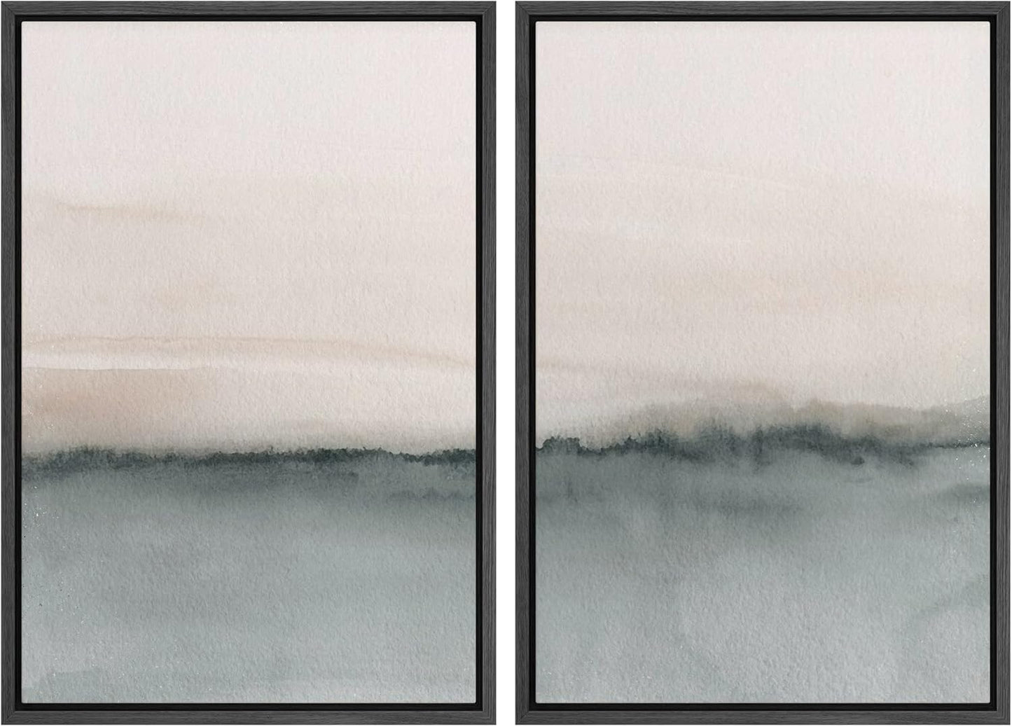 SIGNWIN Framed Canvas Print Wall Art Set Duotone Gray Pastel Landscape Abstract Shapes Illustration Modern Art Decorative Nordic Chic Relax/Zen for Living Room, Bedroom, Office - 24"x36"x2 Black