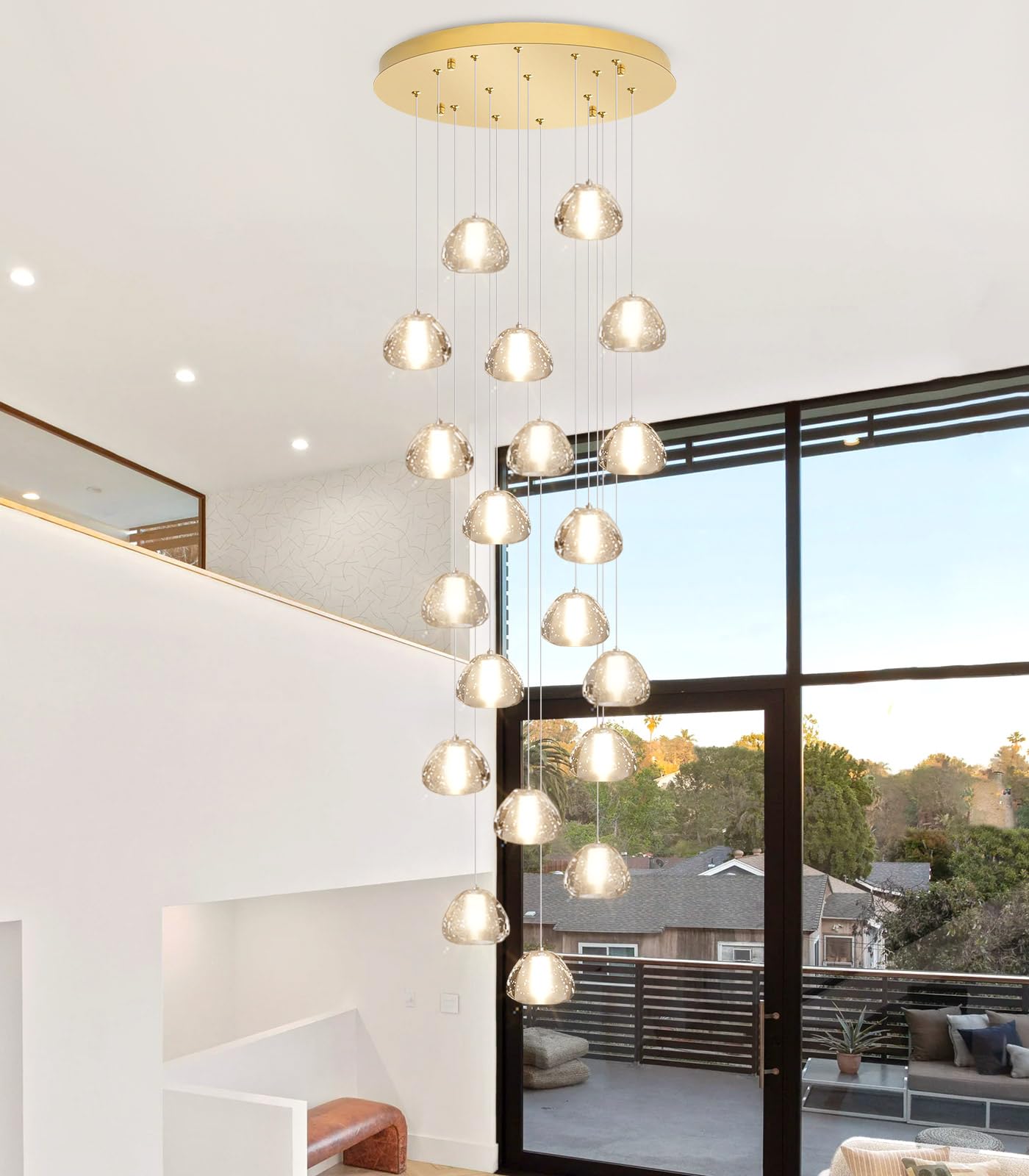 Dolria Gold Modern Crystal Chandelier For Staircases 157 Long Adjustable Ceiling Light For Entrance 3000K Led Hanging Lighting Living Room Hallway Entryway