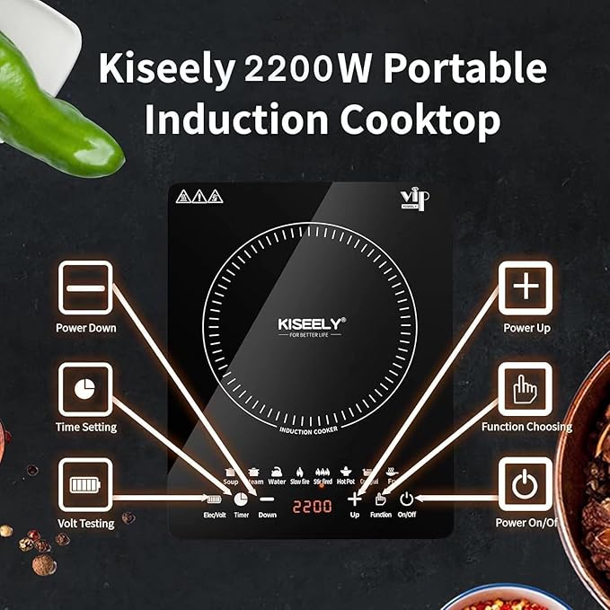 Portable Induction Cooktop, Countertop Burner with Multi-Function, 2200w Electric Stove with Easy Clean Glass, 8 Modes Sensor Touch Cooker (GU3)