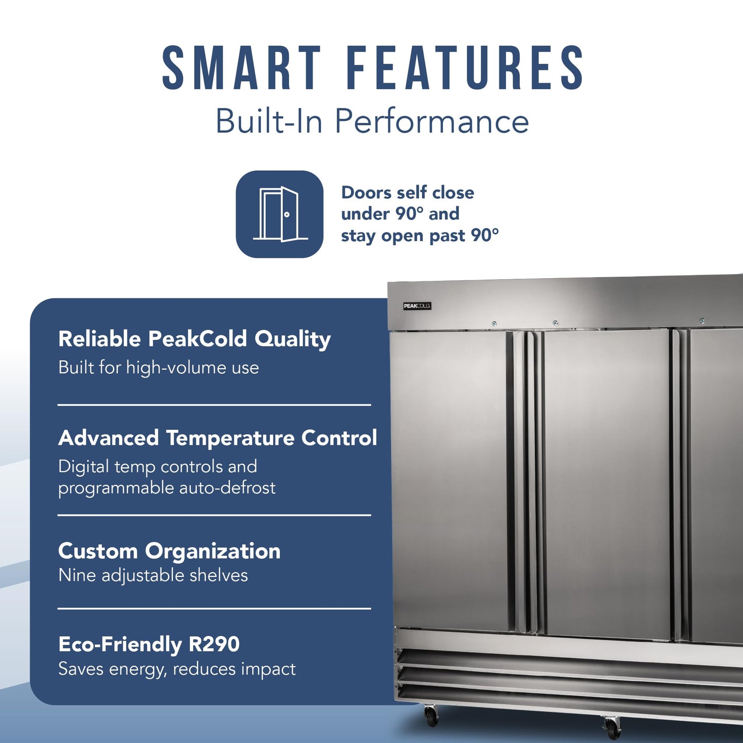 PEAKCOLD 3 Door Commercial Refrigerator - 72 Cubic Ft, 81" Wide Stainless Steel Reach-In Commercial Refrigerator with White Internal Lighting - Freestanding Industrial Fridge