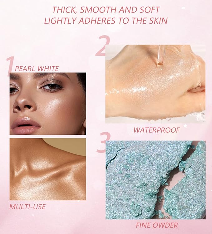 MAEPEOR Face Highlighter Palette 8 Colors Shimmer Glitter Pearl Highlighter Powder Sparkly Diamond Highlighting Palette for Face Cheek (07 Gold)