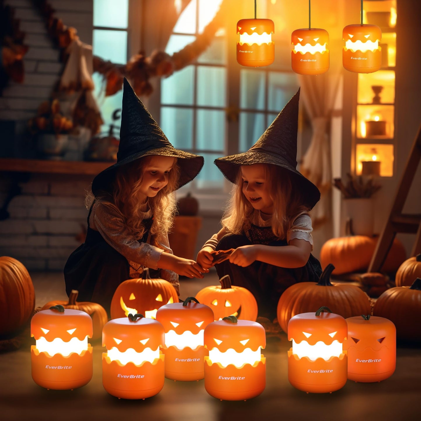 Everbrite 3-Pack Collapsible Halloween Pumpkin Lanterns, Orange Abs Light-Up Jack O Lanterns For Kids, Model E041044A