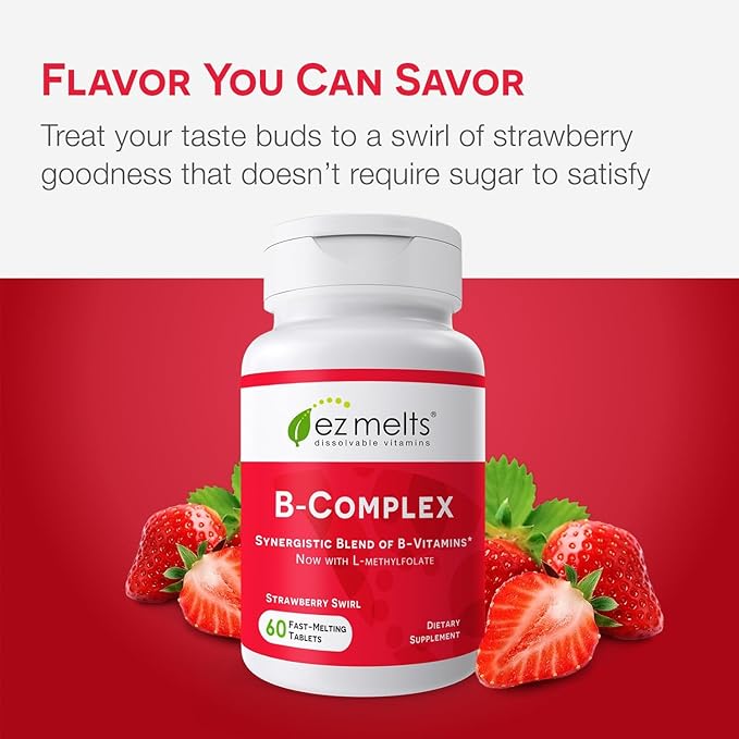 EZ Melts Dissolvable Vitamin B-Complex with Methyl B12 and Methyl Folate, Sugar-Free, 2-Month Supply