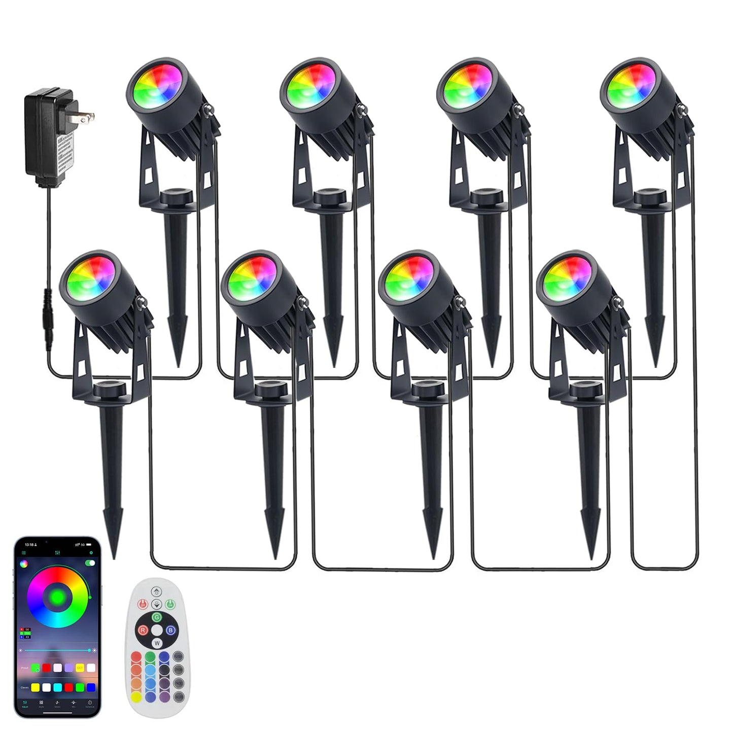 Sathem Smart RGB LED Spotlights, IP65 Waterproof, 8 Pack, Aluminum, Black, Model LS000C8
