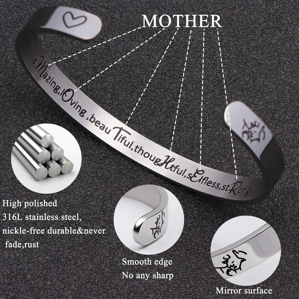 Btysun Gifts for Mom, Mother's Day Gifts for Mom Bracelets for Women Inspirational Gift for Moms from Son Cuff Bracelets Bangle