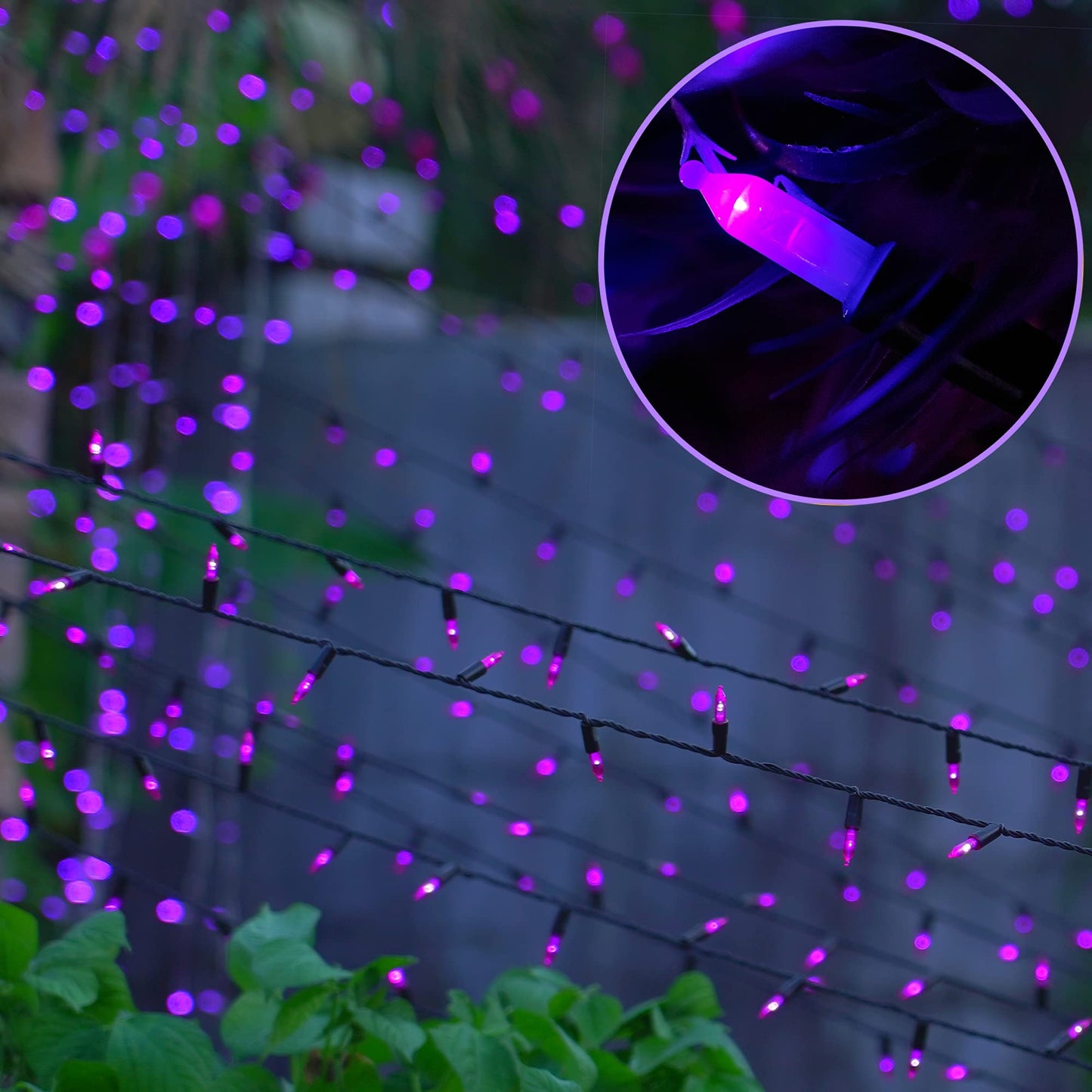 WATERGLIDE 50 LED Outdoor Halloween String Lights, 16 FT, 8 Modes, Waterproof, Battery Operated, Purple