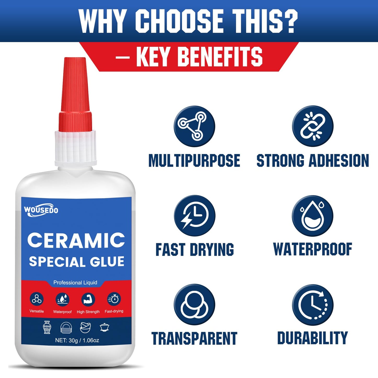 30g Ceramic Super Glue, Instant Bond High Strength Waterproof Adhesive for Porcelain,Clay Pots,Figurine, Pottery, Dishes Repair, DIY Crafts.