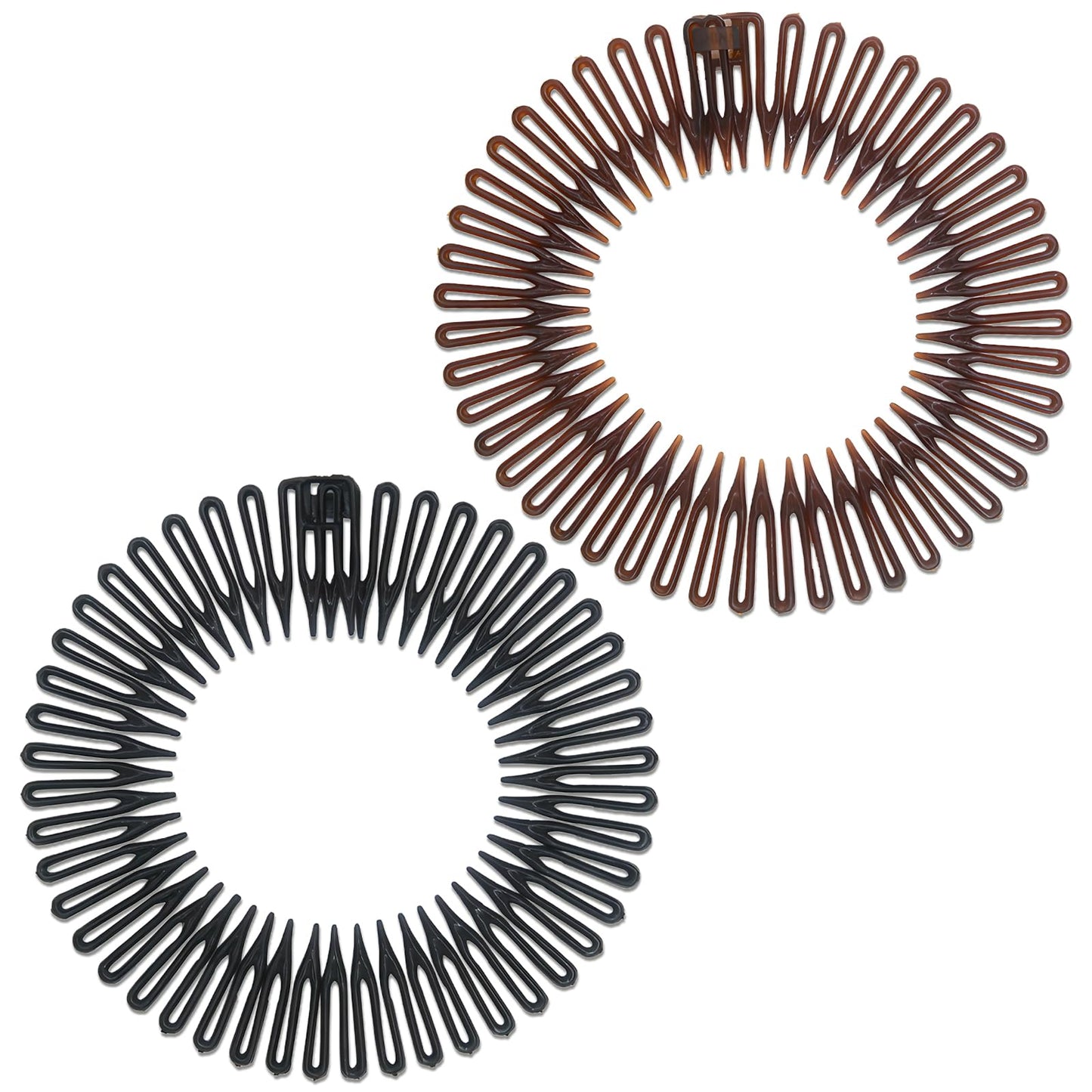 Jaasuee Women's Classic Nylon Flexible Comb Headband with Tooth for All Hair Types, Stylish and Easy-to-Use (Brown+Black)