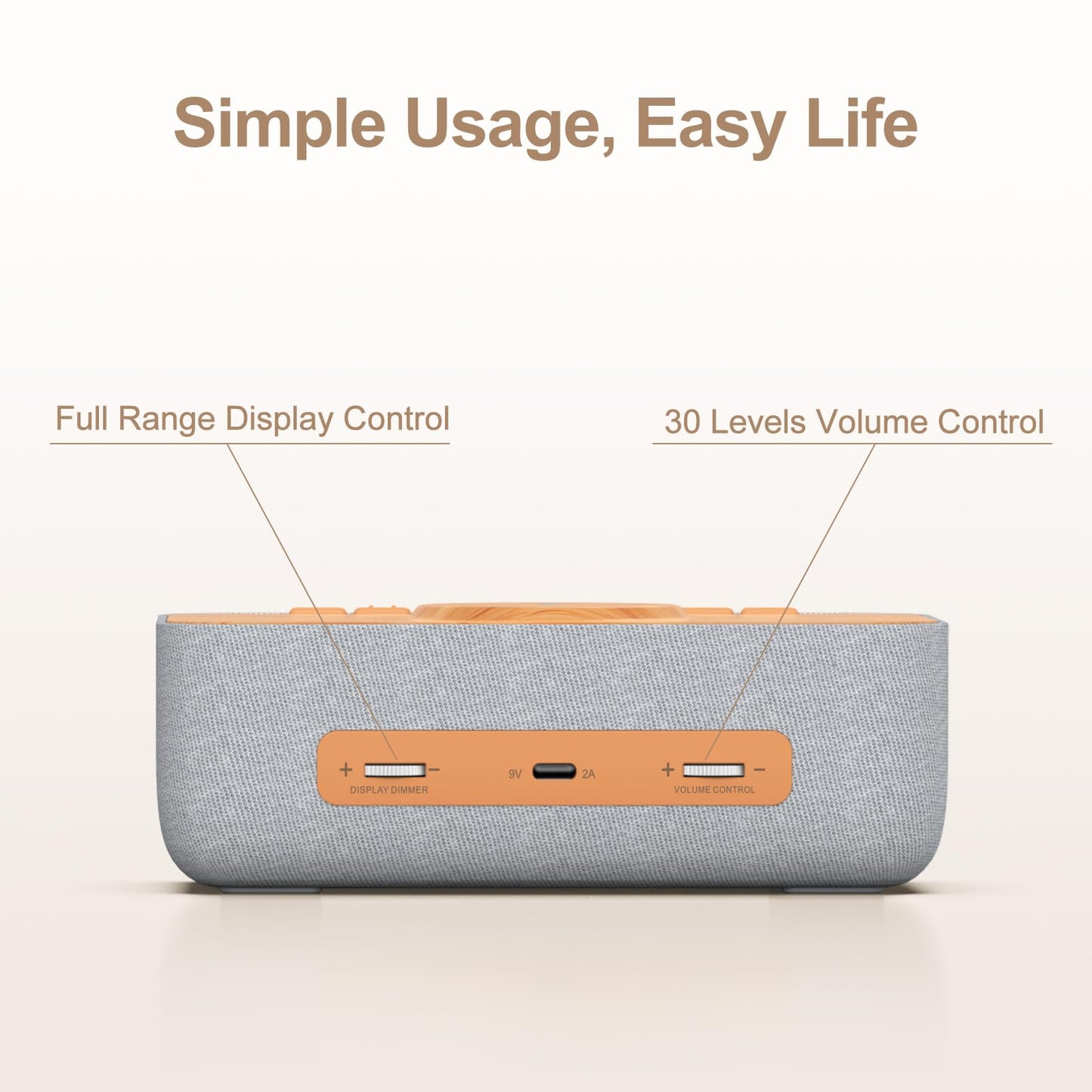 REACHER 15W Fast Magnetic Wireless Charging Alarm Clock with White Noise Machine, Woodgrain Style, 20 High‑Fidelity Sounds, Gradual Wake & Snooze, 0–100% Dimmable Digital Clock, Bedroom & Office