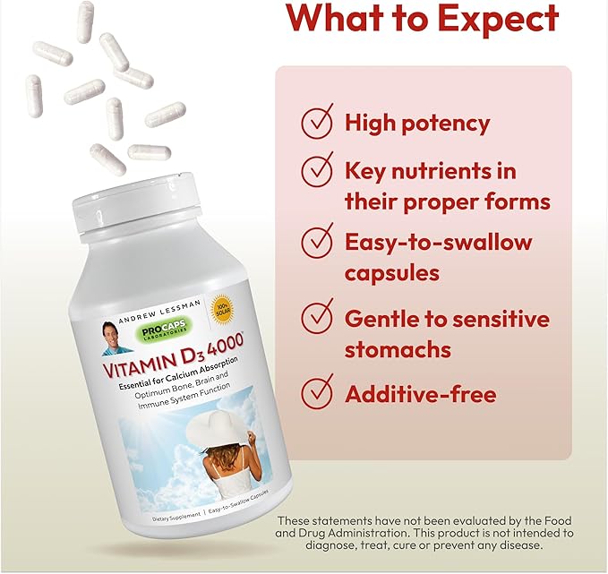 ANDREW LESSMAN Vitamin D3 4000 IU 720 Capsules - High Potency, Essential for Calcium Absorption, Supports Bone Health, Healthy Muscle Function, Immune System, More. Small Easy to Swallow Capsules
