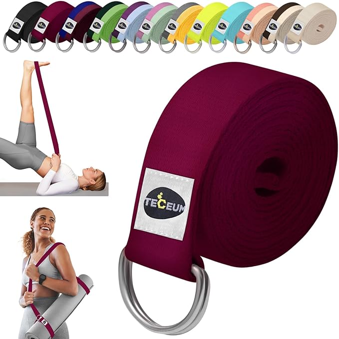 TECEUM Yoga Strap & Mat Strap – 2 IN 1 – Cotton – 6 ft 8 ft 10 ft (30+ colors) – Adjustable Non-Slip Belt for Yoga, Pilate...