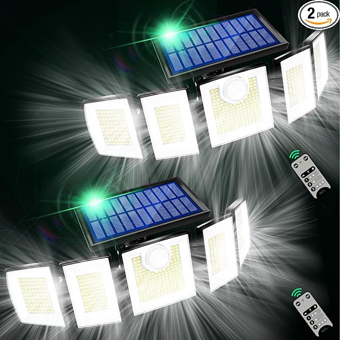 Solar Lights Outdoor Waterproof Motion Sensor - 416 LEDs 3000 Lumens Super Bright 3 Brightness 3 Modes 2400mAh 360° Illumi...