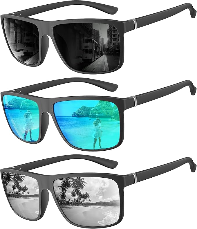 QALLY Polarized Sunglasses for Men Rectangular Frame Men's Polarized Sunglasses Sports Sunglasses with UV400 Protection