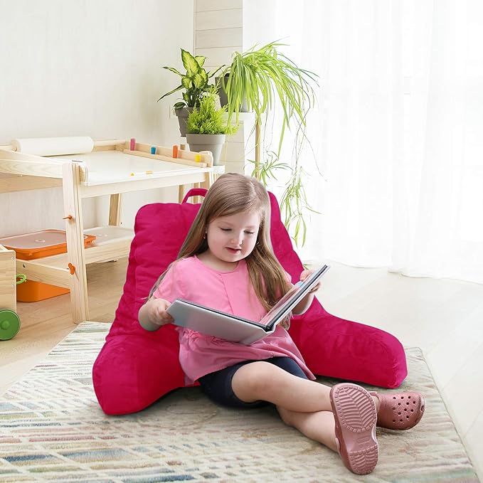 Nestl Reading Pillow Standard Bed Pillow, Back Pillow for Sitting in Bed Shredded Memory Foam Chair Pillow, Reading & Bed Rest Pillows Hot Pink Back Pillow for Bed, Bed Chair Arm Pillow with Pockets